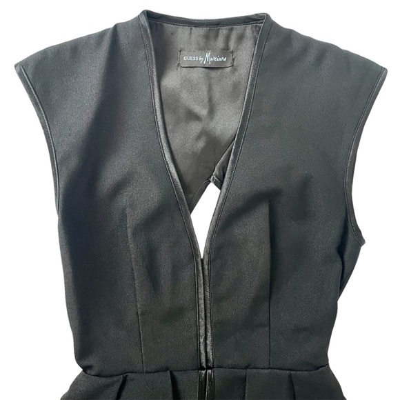 GUESS By Marciano Black Peplum Dress Size 0 Sleeveless Open Back Deep V-Neck - Picture 2 of 14